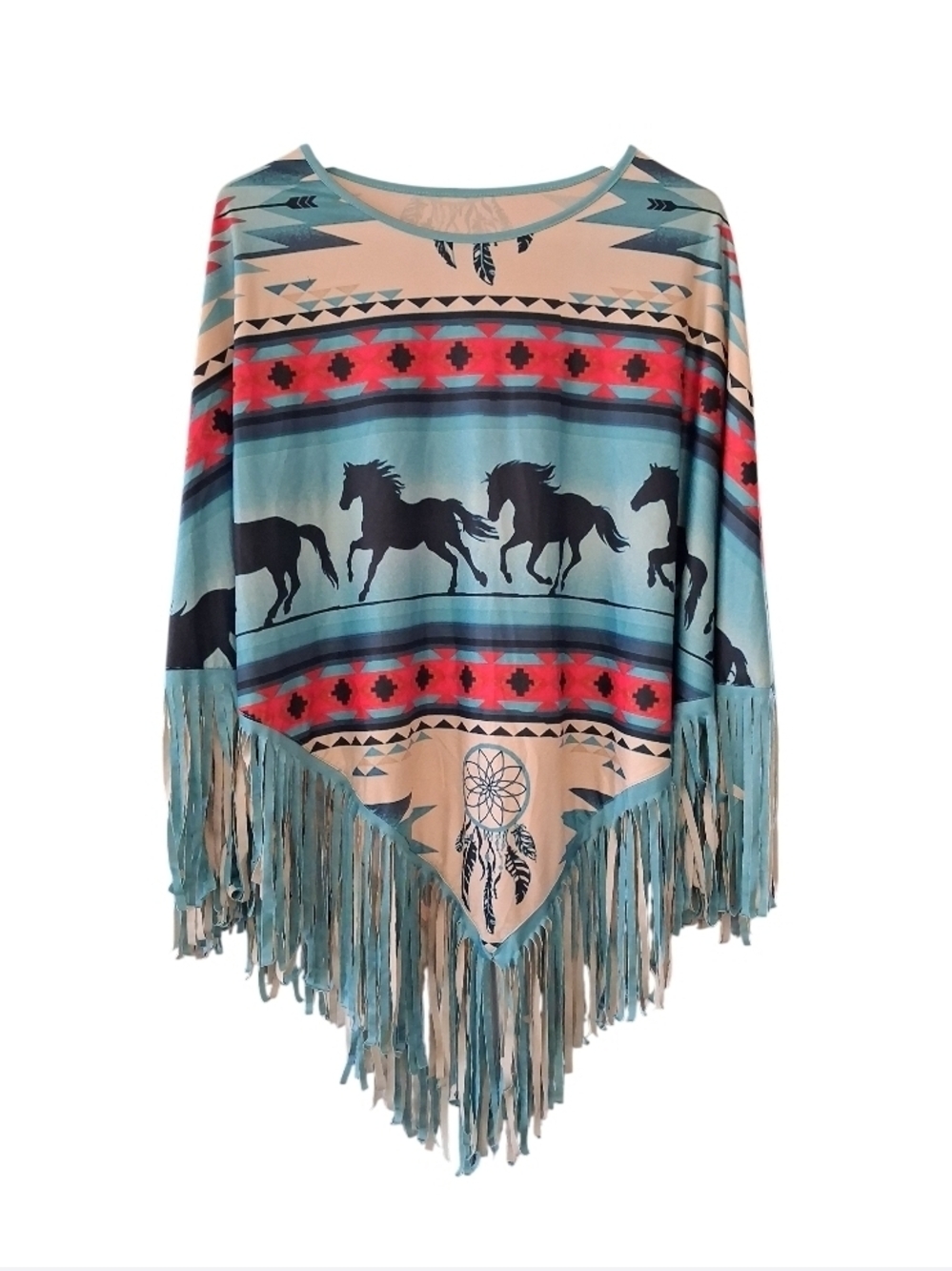 Montana West Aztec Horse Collection Poncho with clay-toned Southwest Design